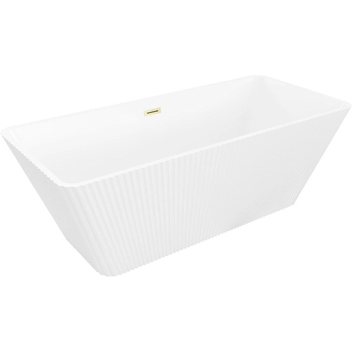 Mexen Tava cada freestanding cu caneluri 170 x 75 cm, alba, preaplin auriu periat - 52851707500-55