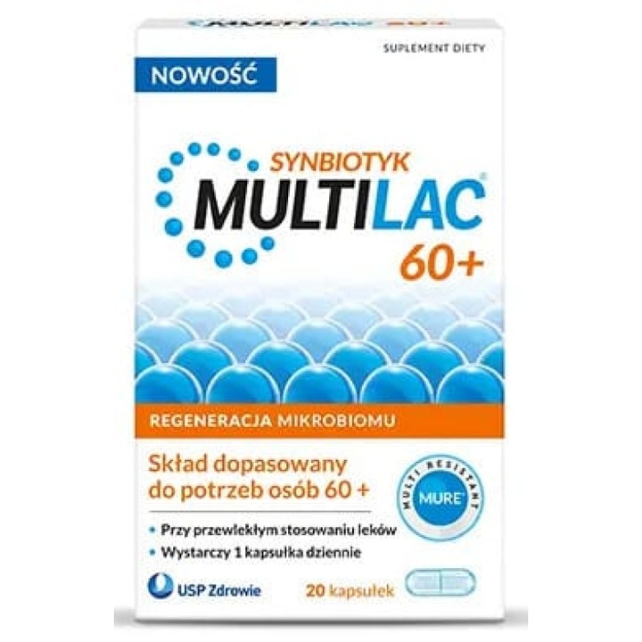 Multilac 60+, set 20 capsule, USP Zdrowie, 10 miliarde bacterii, prebiotice