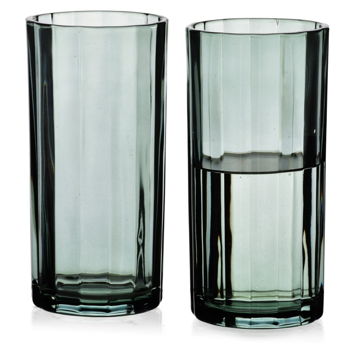 Set 4 pahare ELISE STRIPES 360ml, verde, 7x7x15cm