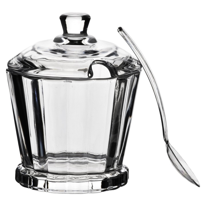 Recipient pentru zahar cu Lingurita Allesken Elise Stripes 190ml, 8,4x7x12cm, sticla cu dungi verticale