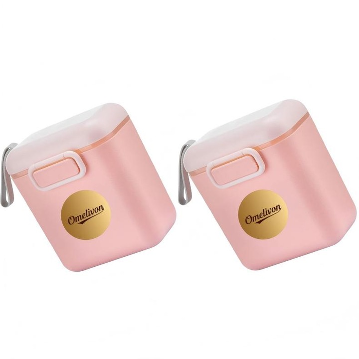 Set 2 Cutie depozitare lapte praf, Omelivon®，Plastic/Silicon, 800 ml, alb/roz
