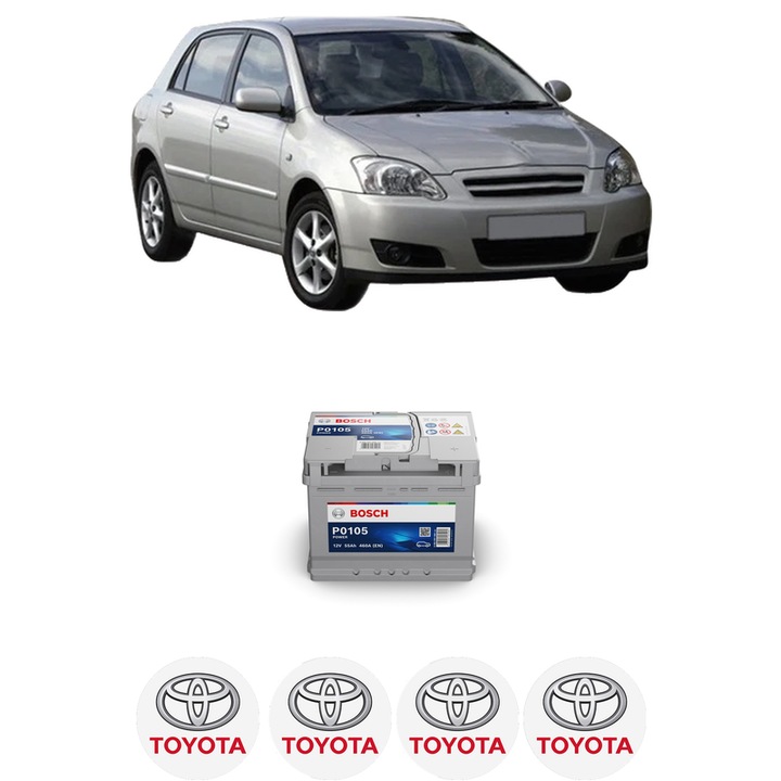 Baterie Acumulator 55 Ah 12 V 460 A TOYOTA COROLLA (_E12_) 1.6 VVT-i (ZZE121_, ZZE121R) din 2002-2006 KW 81 CP 110 CMC 1598, auto, Bosch, 4x Stickere auto cu TOYOTA