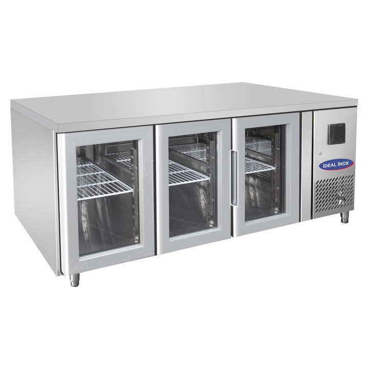 Frigider profesional tip masa din inox cu 3 usi din geam Ideal Inox 1795x700x850 420 l