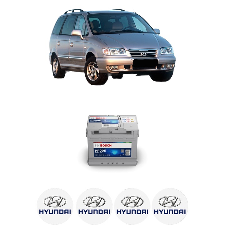 Baterie Acumulator 63 Ah 12 V 610 A HYUNDAI HIGHWAY VAN 2.0 CVVT din 2003-2004 KW 104 CP 141 CMC 1975, auto, Bosch, 4x Stickere auto cu HYUNDAI