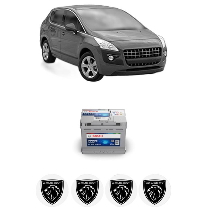 Baterie Acumulator 63 Ah 12 V 610 A PEUGEOT 3008 Van (0U_) HDi 110 (0U9HZ8, 0U9HZT) din 2009-2016 KW 80 CP 109 CMC 1560, auto, Bosch, 4x Stickere auto cu PEUGEOT