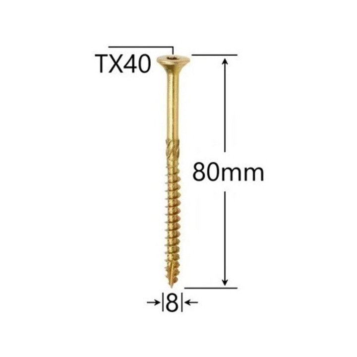 Комплект 25 бр. винтове за дърводелство/дърво, вдлъбната глава 8*80 TX40