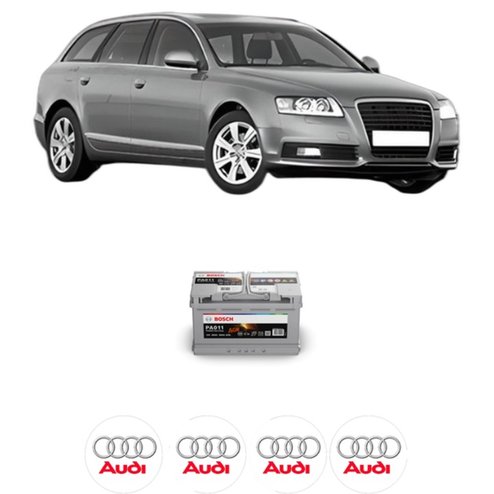 Baterie Acumulator 80 Ah 12 V 800 A AUDI A6 C6 Avant (4F5) 3.0 TFSI quattro din 2008-2011 KW 213 CP 290 CMC 2995, auto, Bosch, 4x Stickere auto cu AUDI