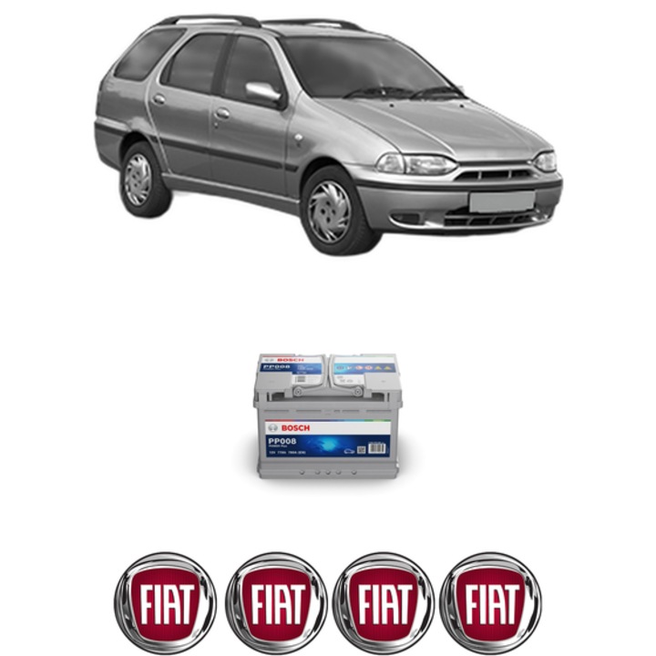Baterie Acumulator 77 Ah 12 V 780 A FIAT PALIO Weekend (178_, 173_, 373_, 374_, 171_) 1.9 D din 2001 KW 46 CP 63 CMC 1910, auto, Bosch, 4x Stickere auto cu FIAT
