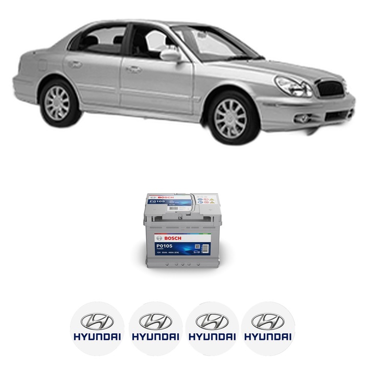 Baterie Acumulator 55 Ah 12 V 460 A HYUNDAI SONATA IV (EF) 2.0 16V din 2001-2004 KW 106 CP 144 CMC 1997, auto, Bosch, 4x Stickere auto cu HYUNDAI