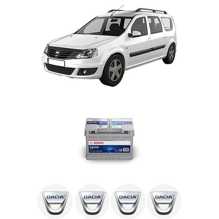 Baterie Acumulator 74 Ah 12 V 680 A DACIA LOGAN MCV II 1.5 dCi din 2013 KW 55 CP 75 CMC 1461, auto, Bosch, 4x Stickere auto cu DACIA