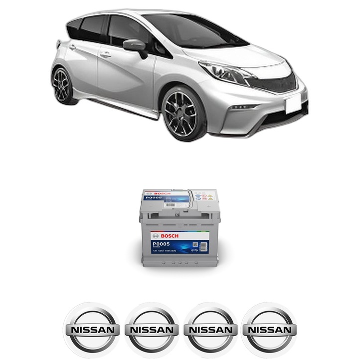 Baterie Acumulator 62 Ah 12 V 550 A NISSAN NOTE (E12) 1.5 dCi din 2013-2016 KW 66 CP 90 CMC 1461, auto, Bosch, 4x Stickere auto cu NISSAN