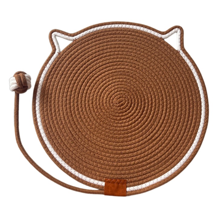 Pad de zgarieturi de pisica, urechi rotunde si minge de jucarie, cafea colorata 50x50cm