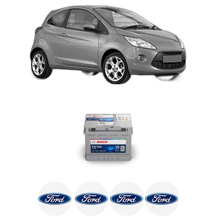 Baterie Acumulator 55 Ah 12 V 460 A FORD KA (RU8) 1.3 TDCi din 2008-2016 KW 55 CP 75 CMC 1248, auto, Bosch, 4x Stickere auto cu FORD