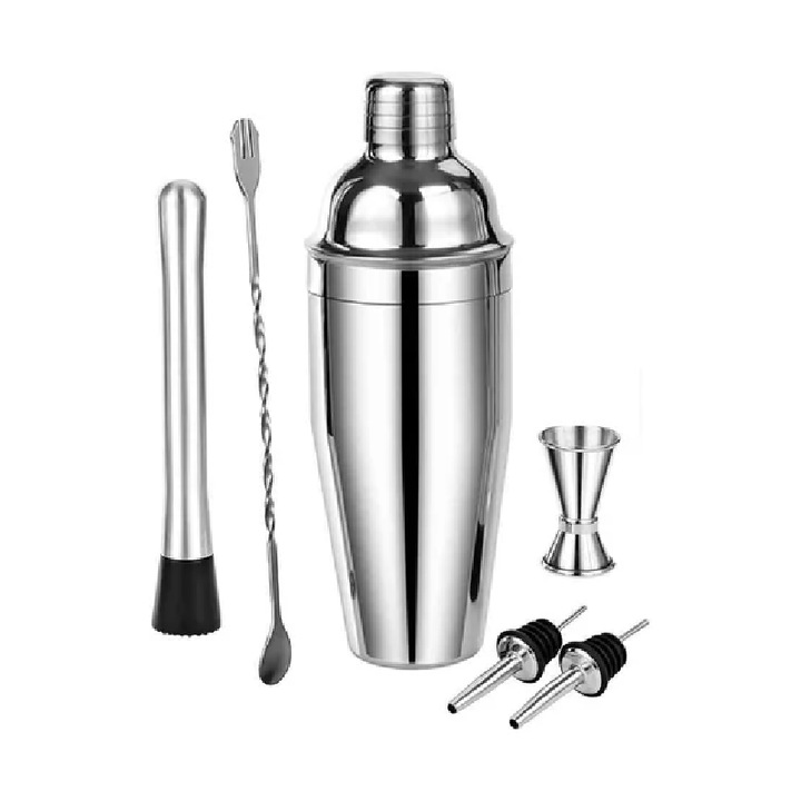 Set Cocktail Shaker Barman SUPER TRENDS, inox, 6 piese, argintiu, 750ml, 23x8.5cm