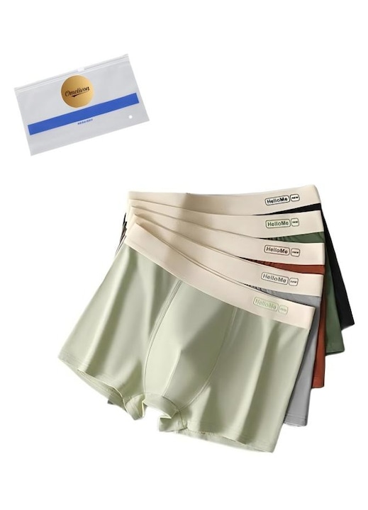 Lenjerie intima barbati, Omelivon®, set de 5, bumbac, Boxeri，Stil de masaj cu grafen，Verde, gri, negru si roz, XXL INTL