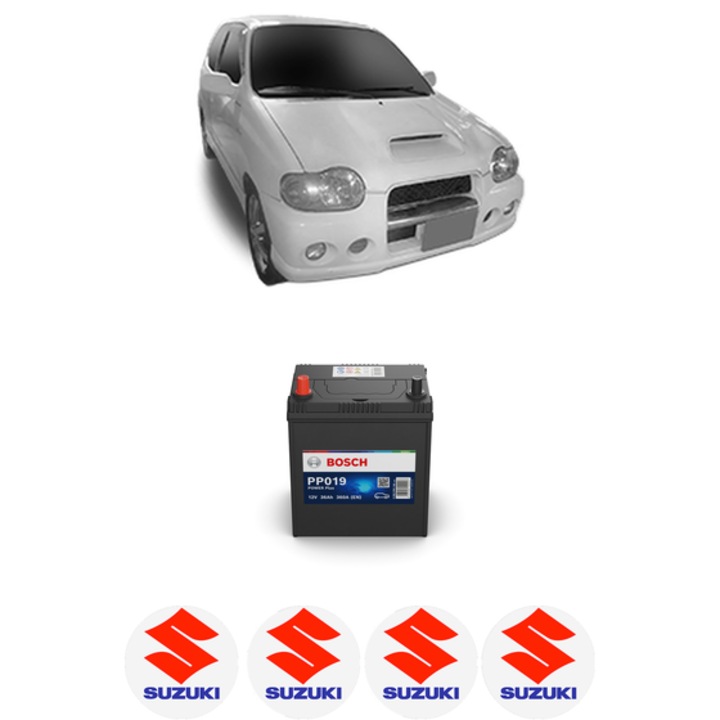 Baterie Acumulator 36 Ah 12 V 360 A SUZUKI ALTO V (HA12_, HA23_, HA22_) 1 din 2000-2002 KW 43 CP 58 CMC 993, auto, Bosch, 4x Stickere auto cu SUZUKI