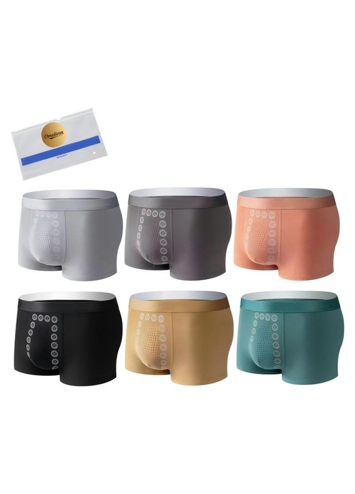 Lenjerie intima barbati, Omelivon®, set de 6, bumbac, Boxeri，Masaj cu ioni negativi，Galben, verde, gri, negru, roz, XL INTL