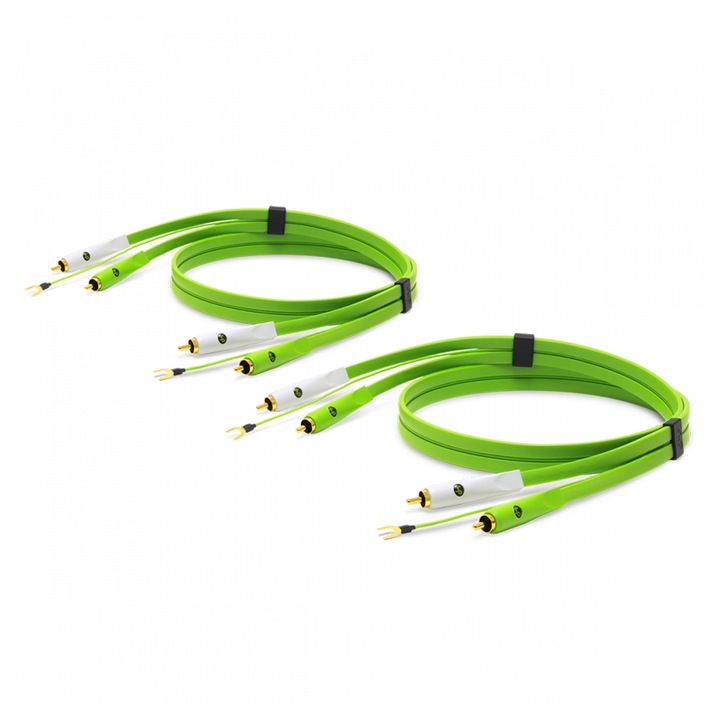 Комплект професионални кабели за Pick-Up/Плот, Neo by Oyaide d+ JAPAN, позлатени конектори, 2x RCA към RCA стерео с заземяване, Клас B, 1м, бял.зелен