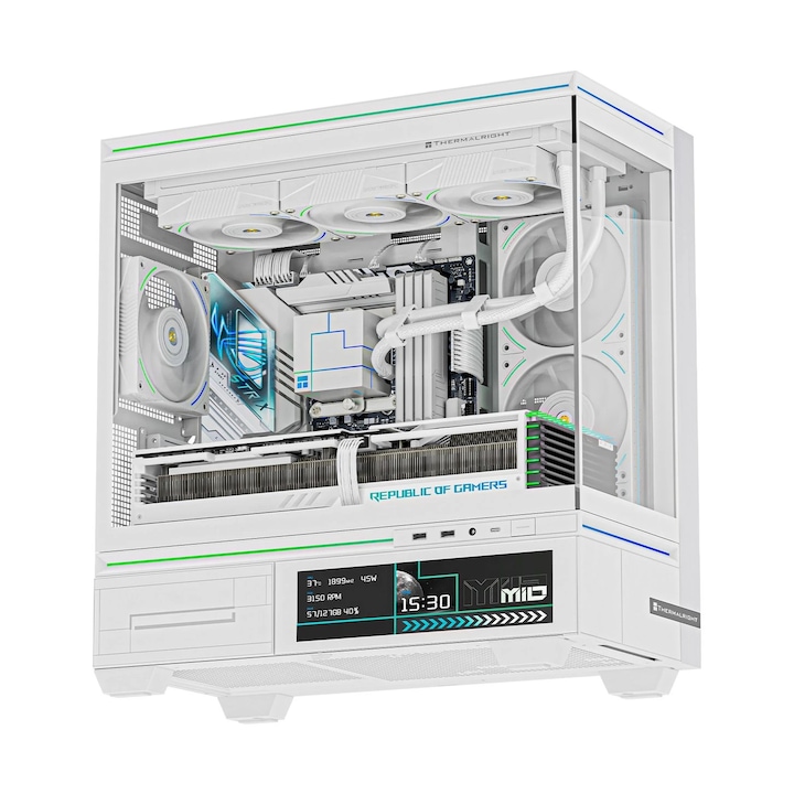 Carcasă PC Thermalright Case mATX - TL-M10 Vision White - 4 x 120 mm ARGB incluse, ecran LCD de 9.16 inch, USB-C TL-M10-VISION-WH-FAN4-M