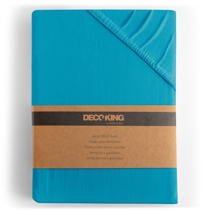Чаршаф с ластик от трико, 100% памук, 135 гр./м2, Amber, 160-180 x 200 x 30 см, син