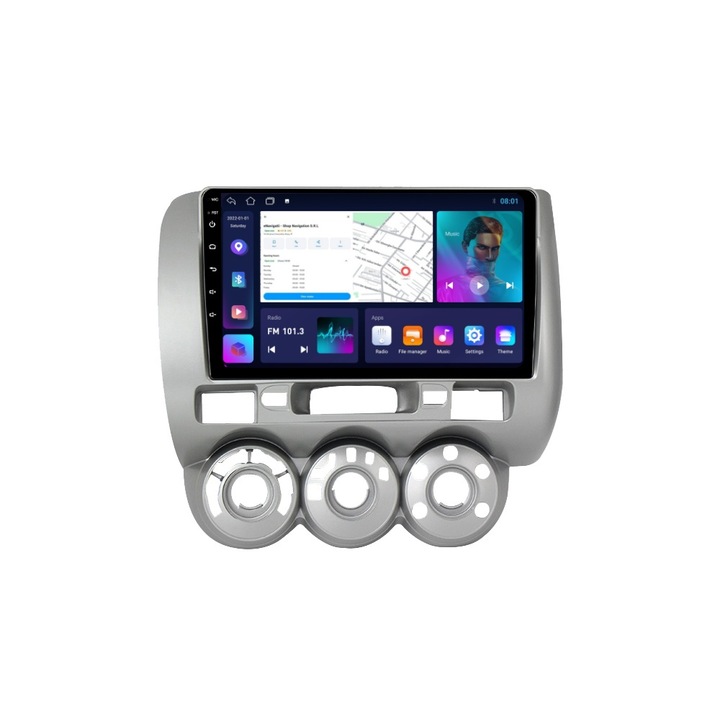 Navigatie Honda Jazz City Aer Argintiu (2002-2007) cu Android, 1GB RAM, 16 GB, Ecran IPS 9" 1024 x 600, WiFi, Bluetooth, suport camera DVR