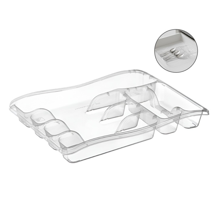 Organizator tacamuri și ustensile, Salestore.ro, 6 compartimente, transparent, 38.5x29x5 cm