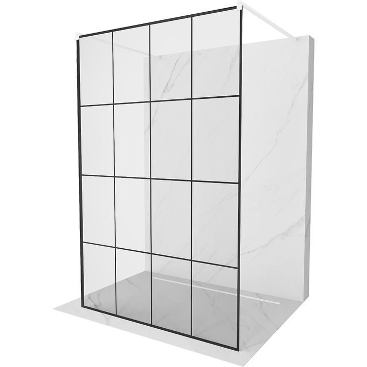 Panou de dus independent Mexen Kioto, alb, negru, sticla 8mm, 160x200cm