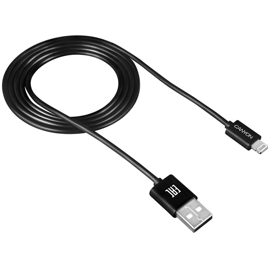 Cablu de date Canyon, Lightning - USB, 1m, Black