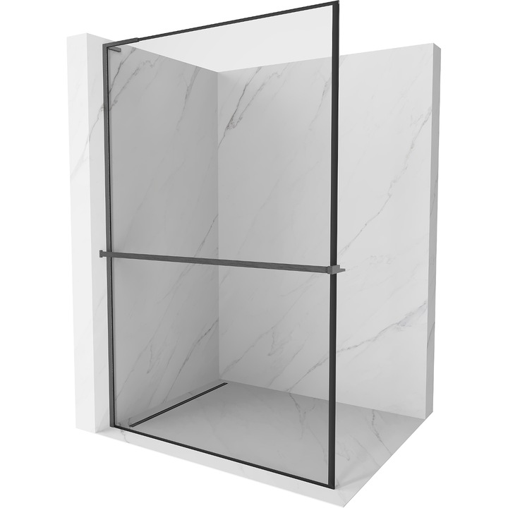 Mexen Kioto+ L zuhanypanel polccal Walk-in 60 x 200 cm, fekete minta, szálcsiszolt fém szürke - 800-060-123-66-70