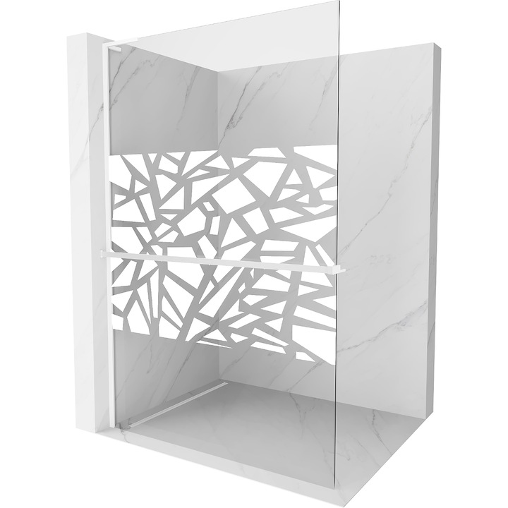 Mexen Kioto+ L Walk-in zuhanyfal 80x200cm, fehér, 8mm biztonsági üveg, fali rögzítés