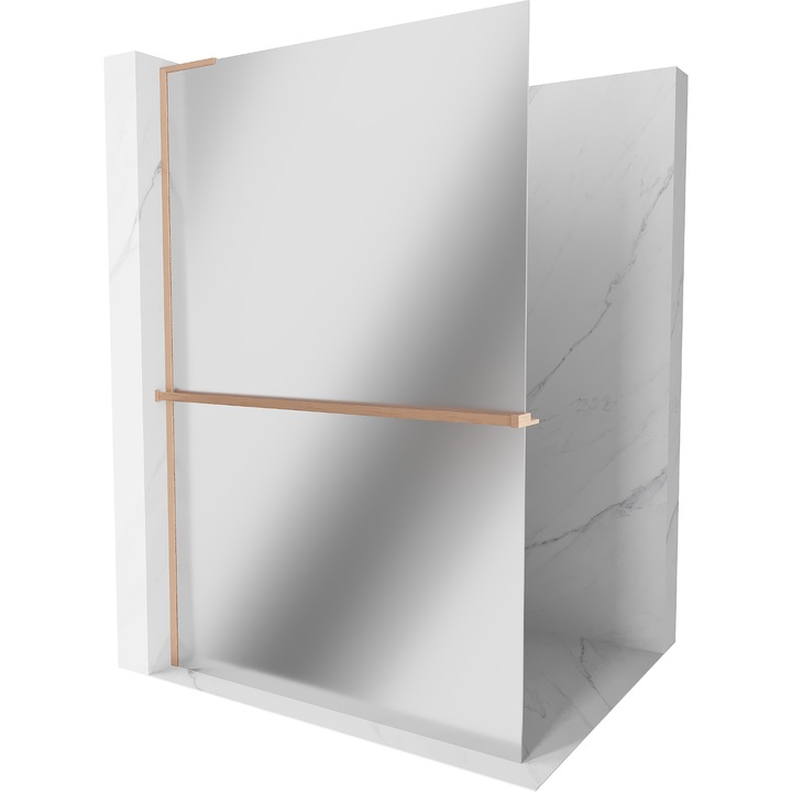 Paravan Mexen Kioto+ L pentru dus cu raft, 90x200cm, oglinda, cupru periat