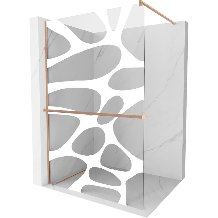 Mexen Kioto+ panou de dus cu suport Walk-in 130 x 200 cm, model alb, cupru periat - 800-130-121-65-97