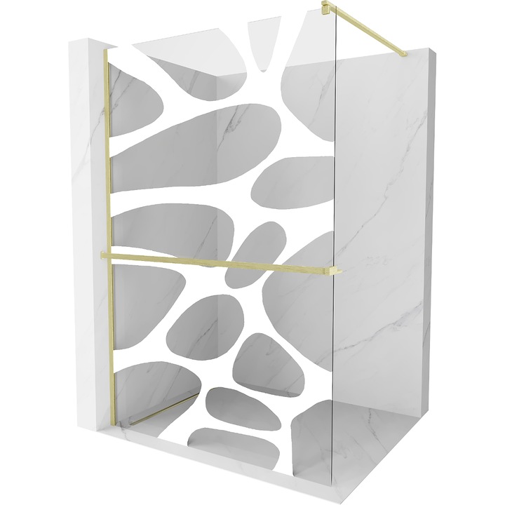 Mexen Kioto+ perete de dus cu raft Walk-in 110 x 200 cm, design alb, finisaj aurie periat - 800-110-121-55-97