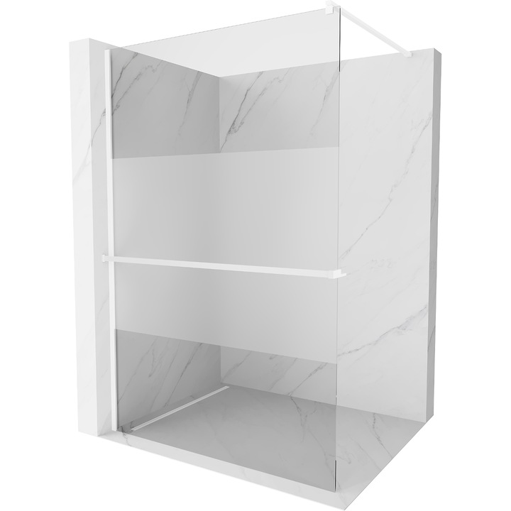 Mexen Kioto+ perete dus cu suport Walk-in 140 x 200 cm, transparent/inghetat, alb - 800-140-121-20-35