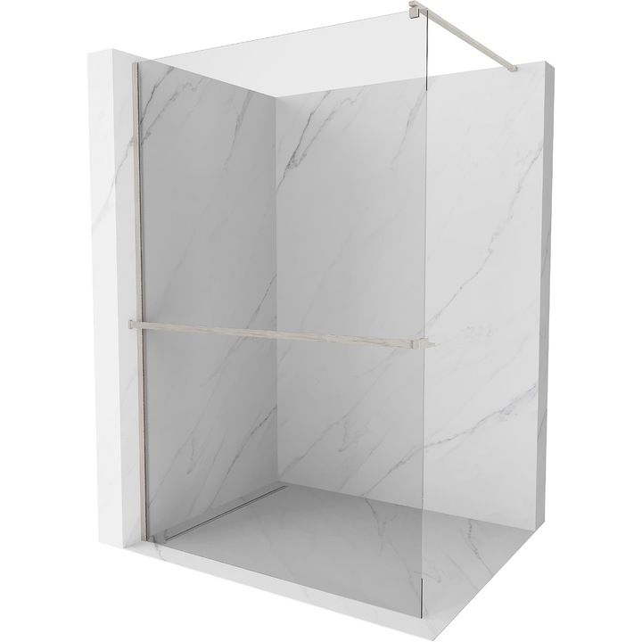 Mexen Kioto+ perete de dus cu suport Walk-in 130 x 200 cm, transparent, nickel periat - 800-130-121-97-00