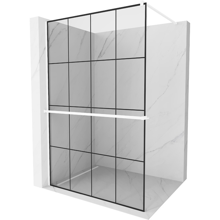 Mexen Kioto+ perete de dus cu raft Walk-in 140 x 200 cm, model negru, alb - 800-140-121-20-77