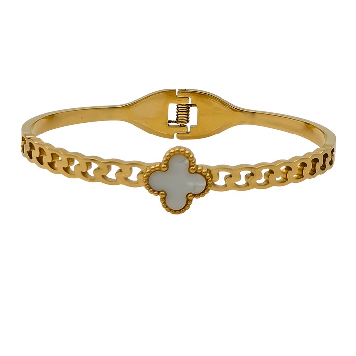 Дамска гривна – Clover Charm с бял седеф в златист цвят