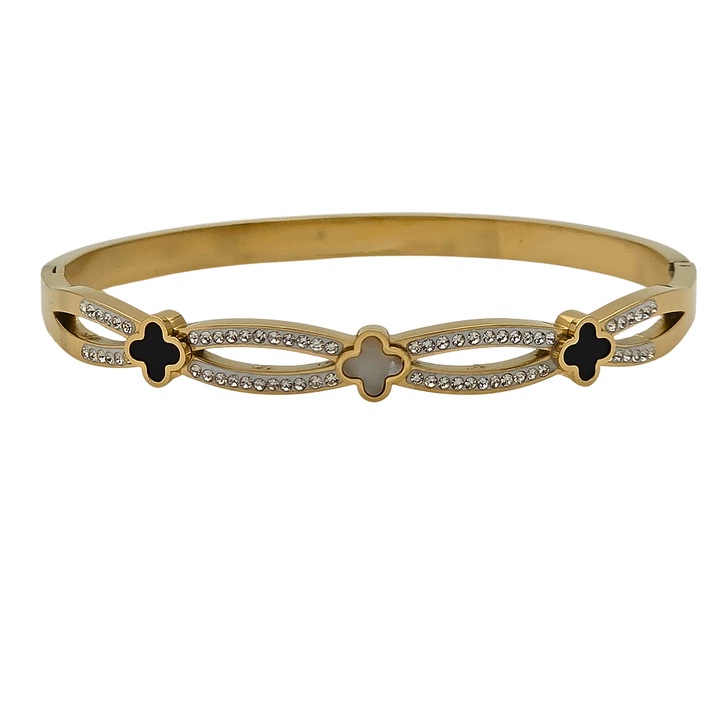 Дамска гривна – Clover Harmony в златист цвят с черни и бели елементи