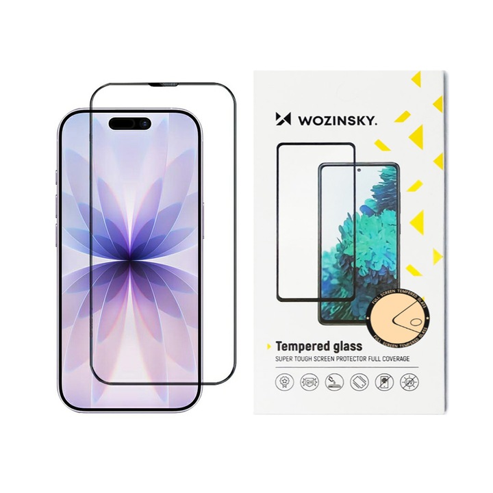 Protector din sticlă Wozinsky pentru iPhone 17, Anti Shock, Transparent/ Negru
