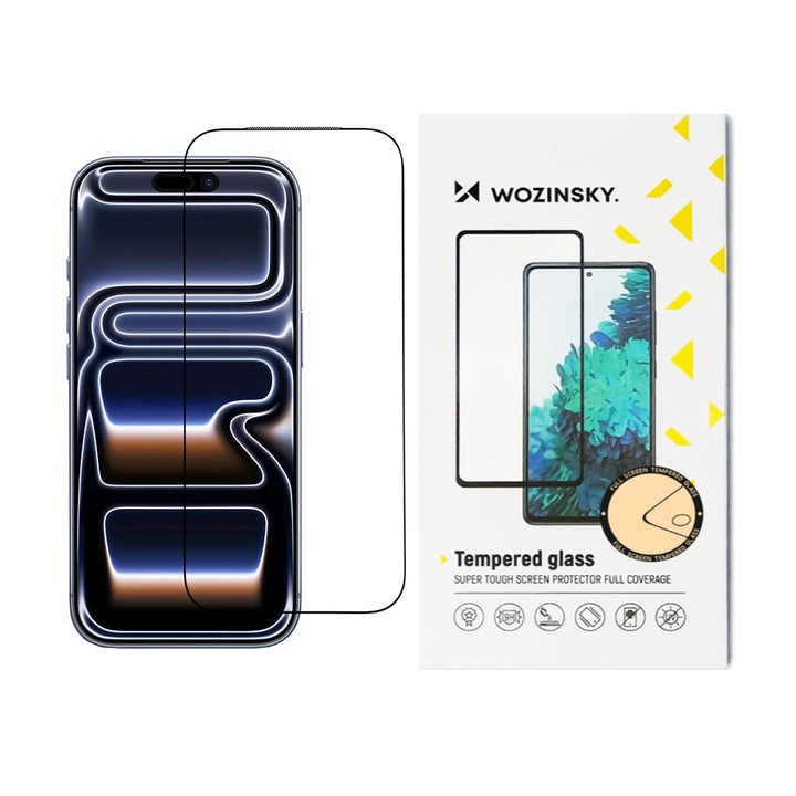 Protector din sticlă Wozinsky pentru iPhone 17 Pro, Anti-șoc, Transparent/Negru