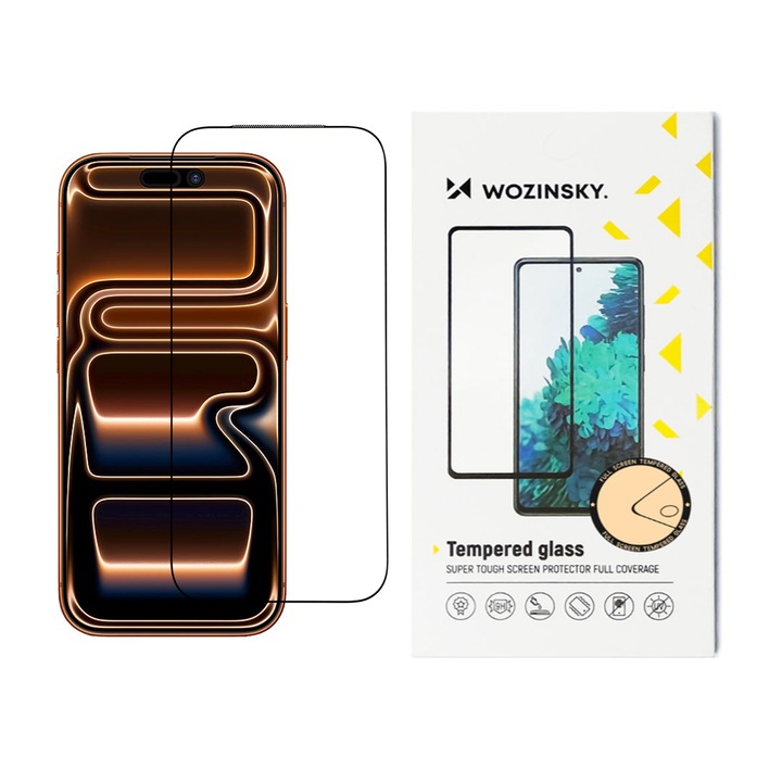 Protector din sticlă Wozinsky pentru iPhone 17 Pro Max, Anti-șoc, Transparent/Negru