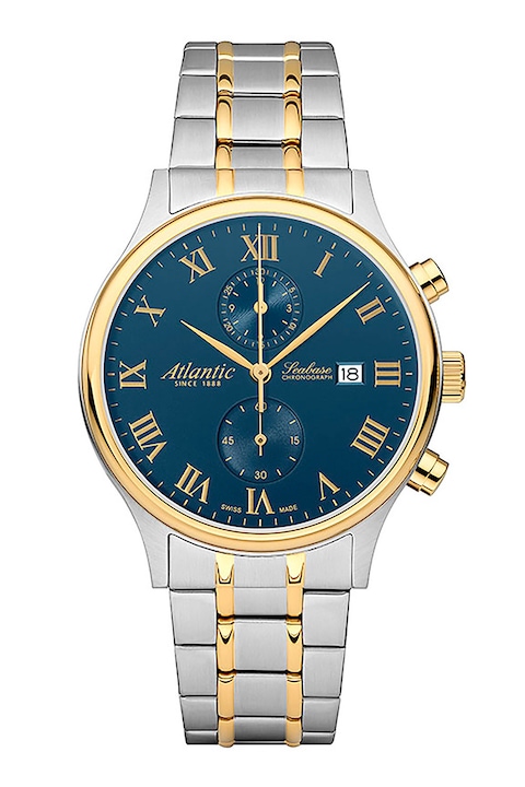 Atlantic, Часовник с хронограф и метална верижка, Сребрист, Златист