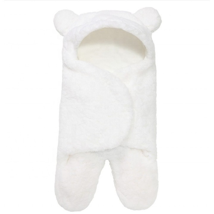 GermaNova™ Babatakaró 0-6 hónapos korig, meleg, maci alakú pólya babáknak, fehér