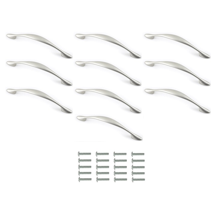 Set 10 bucati maner ARCADA satinat 156 mm distanta intre gauri 128 mm cu suruburi de fixare