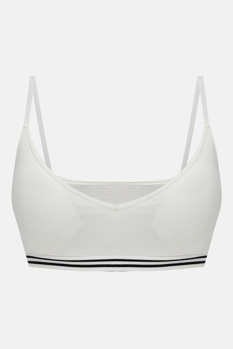 LC WAIKIKI, Bustiera din amestec de bumbac cu model uni, Alb fildes, M