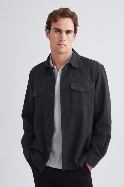 LC WAIKIKI, Jacheta-camasa din bumbac cu buzunare pe piept, Gri antracit