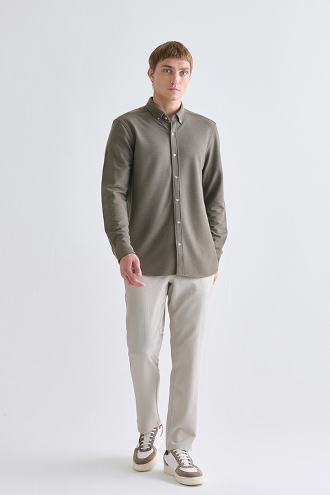 LC WAIKIKI, Camasa slim-fit cu guler fixast cu nasturi, Grej, S