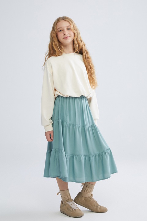 LC WAIKIKI, Fusta midi stratificata, Verde aquamarin