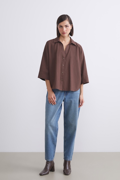 LC WAIKIKI, Camasa supradimensionata cu model uni, Maro fango, XS