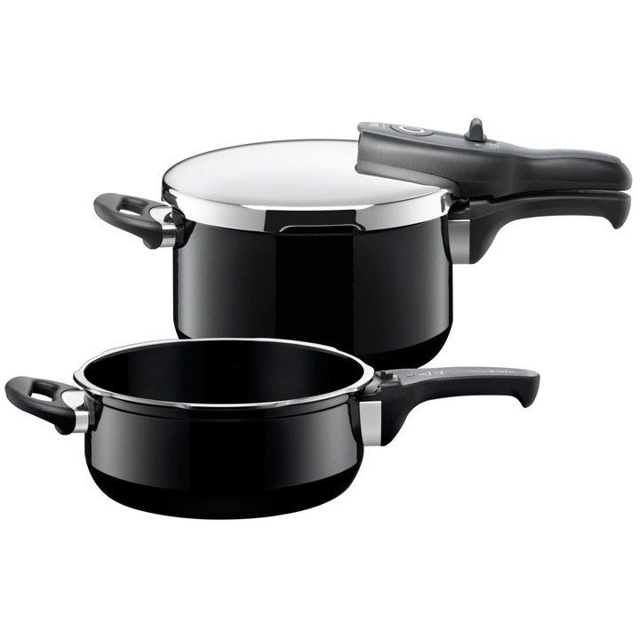 Set Oala Sub Presiune Silit Sicomatic T-Plus, 2 Piese, 4, 5L + 3, 0L, 22cm, Negru
